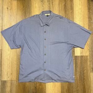 Vintage Tommy Bahama Shirt Mens XXL Blue Textured Striped Silk Button Up Camp
